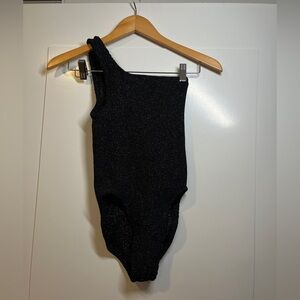 Hunza G Black Shimmer One-Shoulder Bodysuit